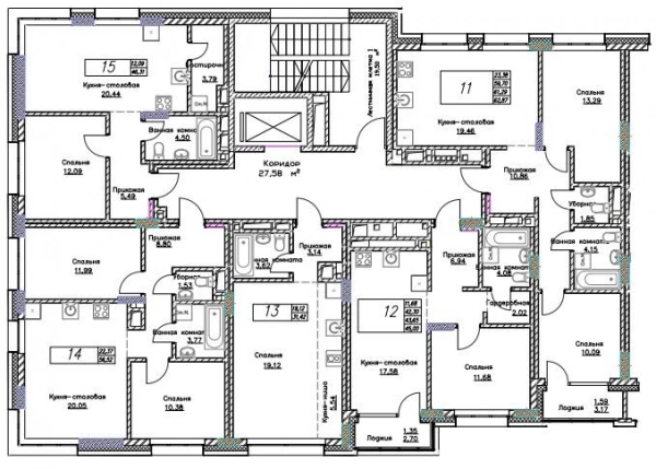 1-комнатная №12, 45.15 м² изображение этажа принт